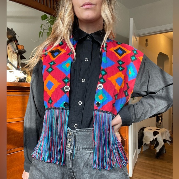 1980s western Saisa button down with attached vest - Picture 7 of 11